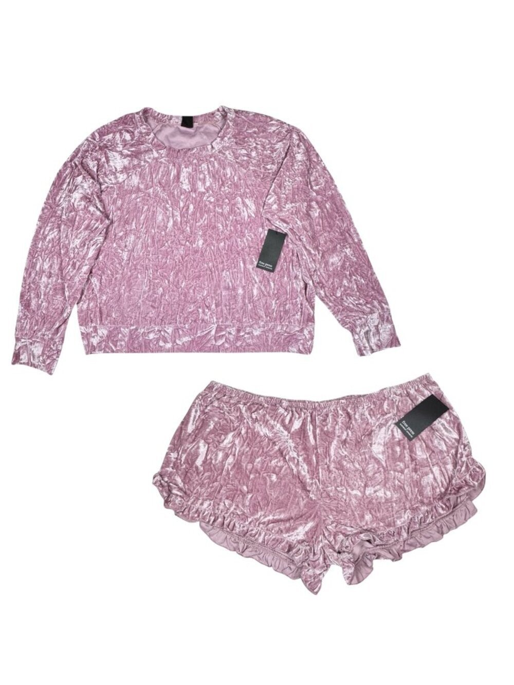 NWT Womens Velvet Pajama Set Sz XL Pink Top Shorts Lounge Sleepwear Ruffle